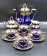 Service à Thé Et à Café Vintage Lindner Bavaria 11 Pièces Echt Cobalt Peinture Or Allemagne Années 80