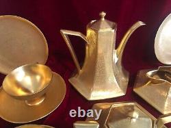 Service à thé et café en porcelaine fine B&G Limoges Stouffers, incrusté d'or, pour 4 personnes.