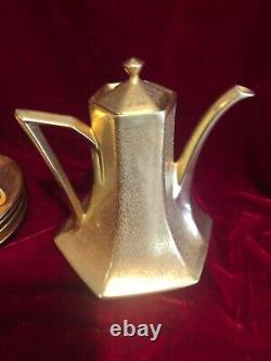 Service à thé et café en porcelaine fine B&G Limoges Stouffers, incrusté d'or, pour 4 personnes.