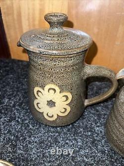 Service à thé et café en poterie vintage Minton du 19ème siècle avec théière florale, assiettes et bol