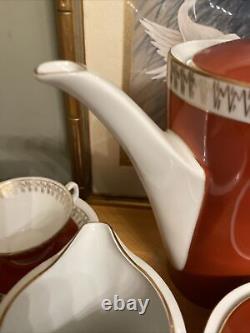Service à thé vintage Chodziez Pologne : théière, crémier, sucrier et 4 tasses