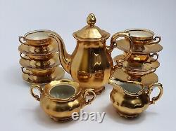 Service de vaisselle de haute qualité en or, moccasin, espresso J. Kronester pour 6 personnes. Vintage.