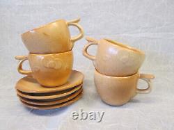 Set 4 Gracetone Frankoma Pottery Cinnamon 2c Cafee Cups & Saucers Vintage Orbit