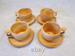 Set 4 Gracetone Frankoma Pottery Cinnamon 2c Cafee Cups & Saucers Vintage Orbit