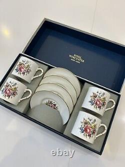 Tasses à café/soucoupes Vintage Royal Worcester motif 'Bournemouth' - Neuf