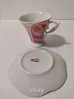 Tasses et soucoupes vintage Royal England avec motif de roses fanées, ensemble de 5