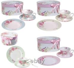 Tea/ Coffee Cup With Dessert Plates Set 3 Shabby Chic Vintage Porcelaine