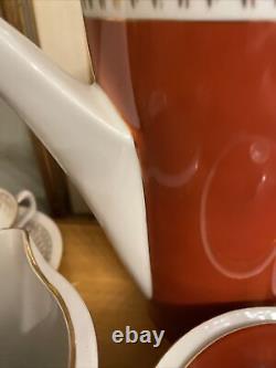 Théière, crémier, sucrier et service à thé de 4 tasses en porcelaine vintage Chodziez Pologne.