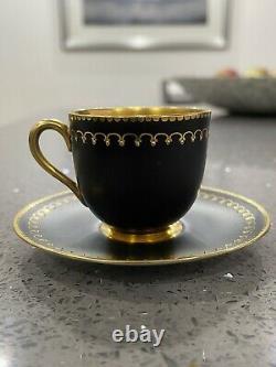 Vieux Worcester Royal Pour Harrods Jewelled Demitasse / Coffee Cup Saucer 1939