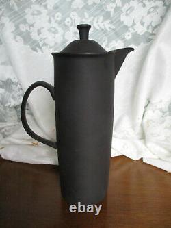 Vinage Weddwood Black Basalt Coffee Set Cream Sugar Quatre Cups & Saucers Des Années 1960
