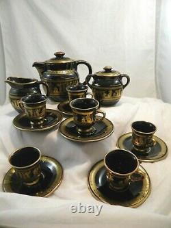 Vintage 15pc. Ensemble De Thé 1985 Cobalt Bleu Grec Demitasse 24k Trim D'or Spyropoulos