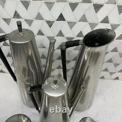 Vintage 5 Pc Set Royal Holland Pewter Café Thé Pot Crémeuse Pitcher Sucre MCM