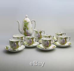 Vintage Anglais Porcelaine Roslyn Chine Peacehaven Swan Lake Coffee Set C. 1930
