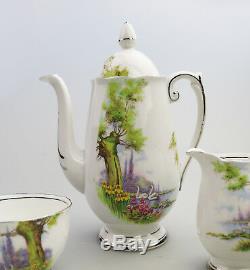Vintage Anglais Porcelaine Roslyn Chine Peacehaven Swan Lake Coffee Set C. 1930