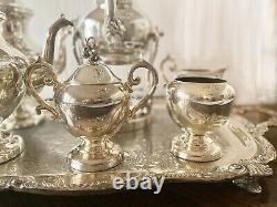 Vintage Birmingham Silver Co. 5pc Argent Sur Cuivre Tea & Cafe Set Avec Plateau