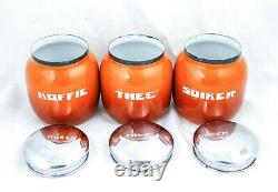 Vintage Canister Set Enamelware Café Sucre Thé Orange Flamed Dutch Enamel Jars