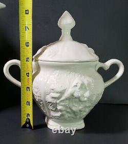 Vintage Céramique Blanc Cafe Pot Creamer Sugar Bowl Set Signé 1976 Art Potterie