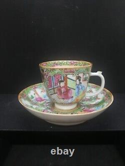 Vintage Chinese Canton Famille Rose Porcelaine Thé / Coffee Cup Set