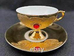 Vintage Coffee Tea Set Flores Bavaria Pour 6, Pure Gold With Gems, 15 Articles