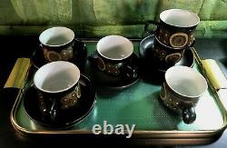 Vintage Denby 70' Arabesque Pamberton Coffee/ Tea Set De 6 Tasses Et Sauces 12 P