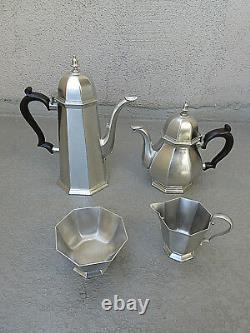 Vintage Gorham Pewter Black Handle Coffee & Tea Pot Wcream Sugar 4 Pc Set Mib