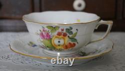 Vintage Herend Fruits And Flower Gold Trim Tea Cup And Saucer #734, Hongrie