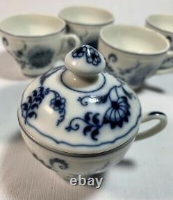 Vintage Japon Oignon Bleu Fine Chine Set Thé / Café Pot, 6 Sets De Sauce À Thé, Ect