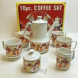 Vintage Nippon Cafeter Pot Cup Set Avec Support En Fil Métallique Retro Kitsch Decor