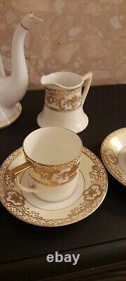 Vintage Noritake Japanese Gold Encrusted Cafe Set 44318 Tasses Saucers Fleurs