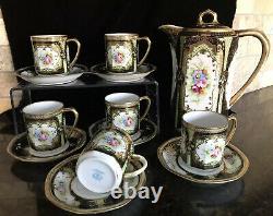 Vintage Occupé Japon Oritake Peint À La Main Jeweled Coffee Chocolate Set