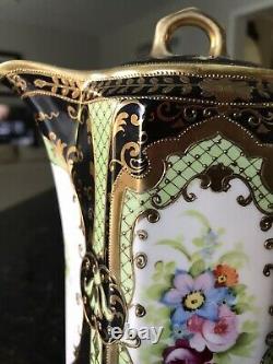 Vintage Occupé Japon Oritake Peint À La Main Jeweled Coffee Chocolate Set