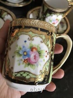 Vintage Occupé Japon Oritake Peint À La Main Jeweled Coffee Chocolate Set