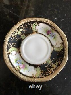 Vintage Occupé Japon Oritake Peint À La Main Jeweled Coffee Chocolate Set