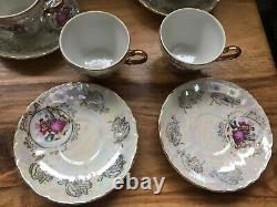 Vintage Pearlised Lustre Fragonard Lovers Japan Porcelaine Cafetière Ensemble De Thé