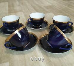 Vintage Porcelaine Tea Coffee Set Urss Soviet Lfz Lomonosov Cobalt Signé