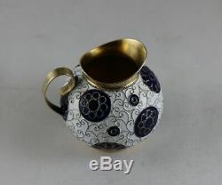 Vintage Russe Urss Gilt En Argent Sterling 916 Cloisonné Set Café