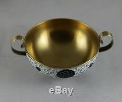 Vintage Russe Urss Gilt En Argent Sterling 916 Cloisonné Set Café