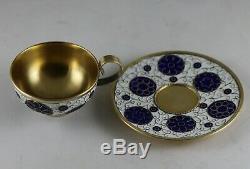 Vintage Russe Urss Gilt En Argent Sterling 916 Cloisonné Set Café