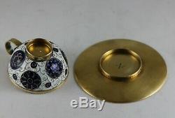 Vintage Russe Urss Gilt En Argent Sterling 916 Cloisonné Set Café