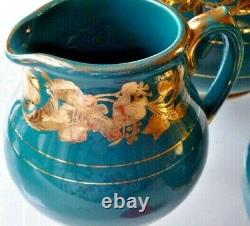 Vintage Sadler Coffee Tea Porcelain Set Turquoise Gold Glaçure 6 Pièces