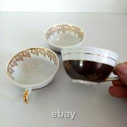 Vintage Set De 3 Tasses De Café Sans Sauces Chodziez 1924-50 Porcelaine Gilding