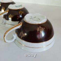 Vintage Set De 3 Tasses De Café Sans Sauces Chodziez 1924-50 Porcelaine Gilding