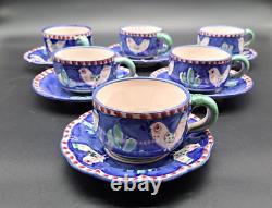 Vintage Solimene Vietri Italie Navy Blue Bird Chicken Coffee Tea Cup Mug Saks 5ème