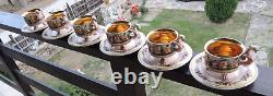 Vtg. Capodimonte Gold Gilt Coffee, Tea Cups And Saucers Relief Cherubs & Dragons