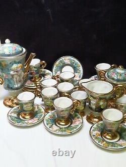 Vtg Capodimonte Service Pour 12 Demitasse Coffee Set 29 Pces Footed Cups Saucers+