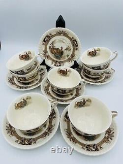 Vtg Johnson Brothers Barnyard King Flat Cups & Saucers (6 Sets) Angleterre