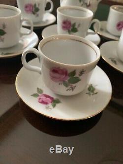 Vtg Kahla Tea Porcelaine / Demitasse Café! Roses, 14 Pc Rda Allemagne Est Exe