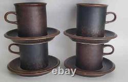 Vtg MCM Arabia Finland Ruska Brown Moucheté 3 1/2 Tasse À Café Mug Soucoupe Set 4
