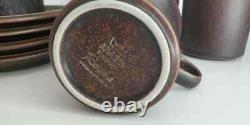 Vtg MCM Arabia Finland Ruska Brown Moucheté 3 1/2 Tasse À Café Mug Soucoupe Set 4