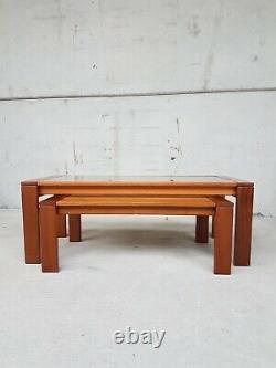 Vtg MID Century Teak Glass Coffee Table Set Of Two Nest Of Tables Side Danois